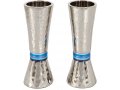 Yair Emanuel Hammered Nickel Cone Candlesticks - Colored Rings