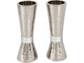 Yair Emanuel Hammered Nickel Cone Candlesticks - Colored Rings