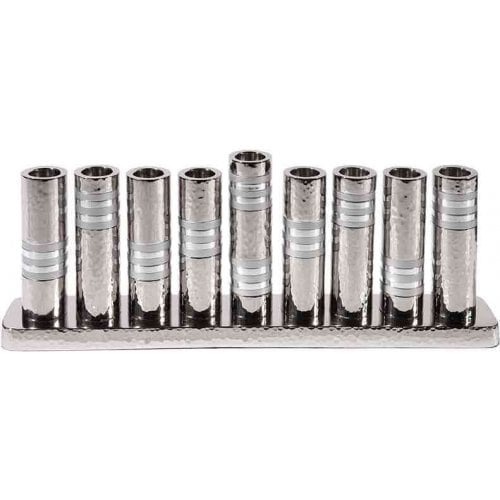 Yair Emanuel Hammered Nickel Hanukkah Menorah - Decorative Tube Candle Holders