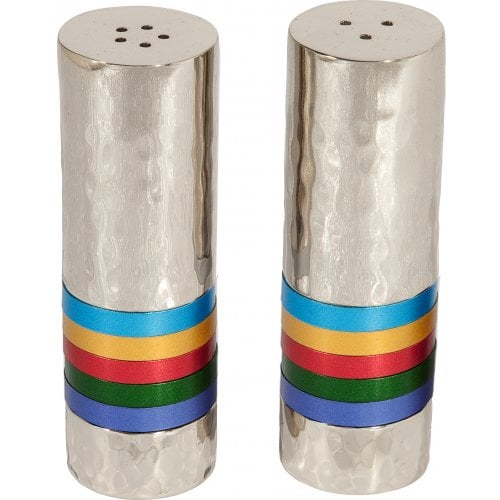 Yair Emanuel Hammered Nickel Salt and Pepper Shakers - Decorative Bands