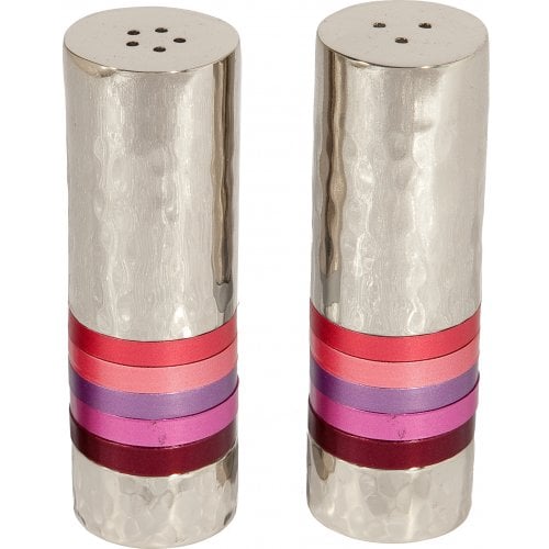 Yair Emanuel Hammered Nickel Salt and Pepper Shakers - Decorative Bands