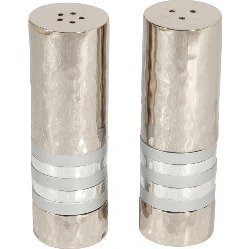 Yair Emanuel Hammered Nickel Salt and Pepper Shakers - Decorative Bands