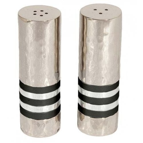 Yair Emanuel Hammered Nickel Salt and Pepper Shakers - Decorative Bands