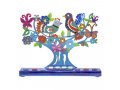 Yair Emanuel Hand Painted Chanukah Menorah, Colored Birds Flowers & Butterflies