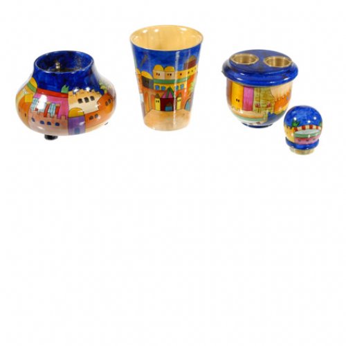 Yair Emanuel Hand Painted Compact Shabbat Candlesticks and Havdalah - Jerusalem