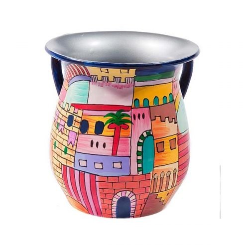 Yair Emanuel Hand Painted Metal Netilat Yadayim Wash Cup - Jerusalem