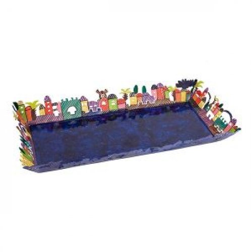 Yair Emanuel Hand Painted Serving Tray  Cutout Jerusalem Views