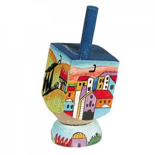 Yair Emanuel Hand Painted Wood Dreidel on Stand Small - Jerusalem Images