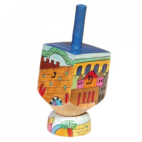 Yair Emanuel Hand Painted Wood Dreidel on Stand Small - Jerusalem Images