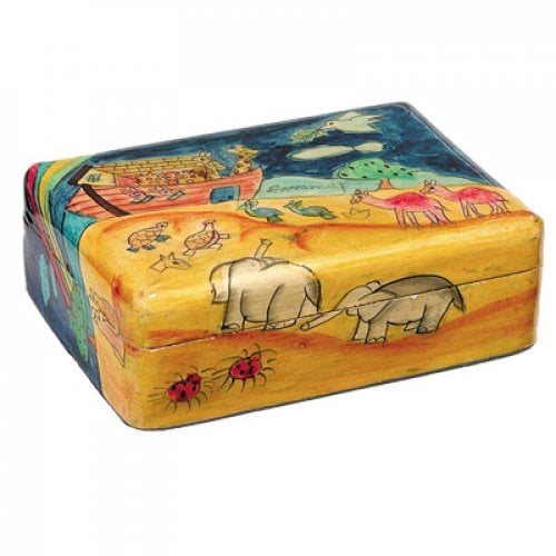 Yair Emanuel Hand Painted Wood Jewelry Box - Colorful Noah's Ark