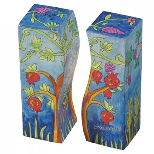 Yair Emanuel Hand-Painted Wood Fitted Salt & Pepper Shaker - Pomegranates