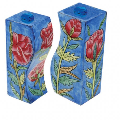 Yair Emanuel Hand-Painted Wood Fitted Salt & Pepper Shaker - Roses