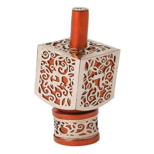 Yair Emanuel Hanukkah Dreidel Cutout Pomegranates - Silver on Orange