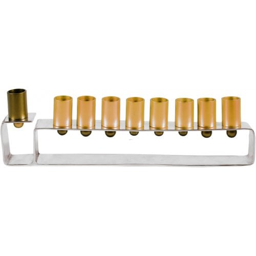 Yair Emanuel Hanukkah Menorah, Silver Frame with Cylindrical Cups - Gold