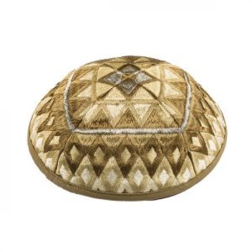 Yair Emanuel Kippah  Embroidered Gold Geometric Design