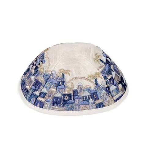 Yair Emanuel Kippah, Embroidered Jerusalem Vistas - Blue