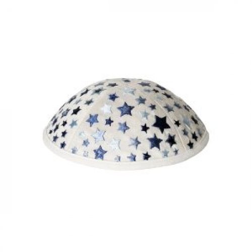 Yair Emanuel Kippah for Children  Embroidered Colorful Stars on White