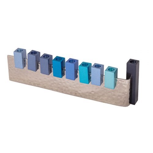 Yair Emanuel L-Shaped Chanukah Menorah, Cube Candle Holders - Shades of Blue