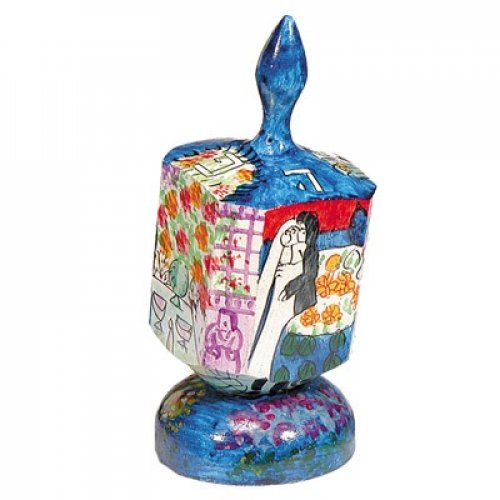 Yair Emanuel Large Hand Painted Wood Dreidel on Stand - Wedding Images