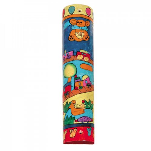 Yair Emanuel Large Hand Painted Wood Mezuzah Case - Children's Design