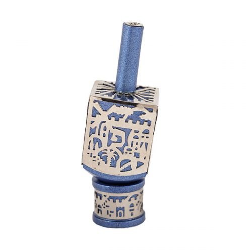 Yair Emanuel Metal Cutout Dreidel Jerusalem Design - Blue