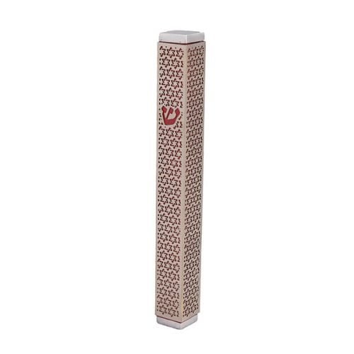 Yair Emanuel Mezuzah Case, Cutout Stars of David - Red