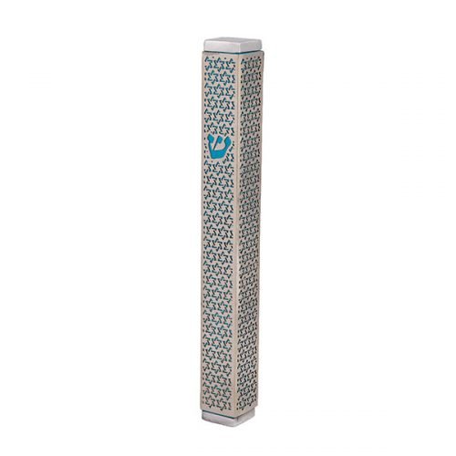 Yair Emanuel Mezuzah Case, Cutout Stars of David - Turquoise