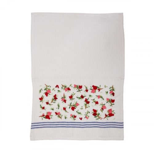 Yair Emanuel Netilat Yadayim Towel, Embroidered Small Pomegranates  Pink & Red