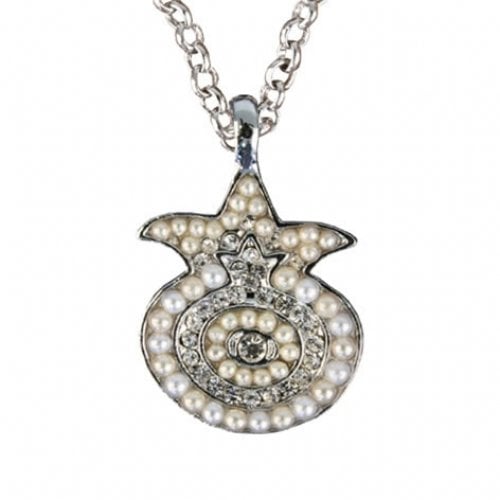 Yair Emanuel Pomegranate Pendant - Silver Plated Chain, Pearly Stones