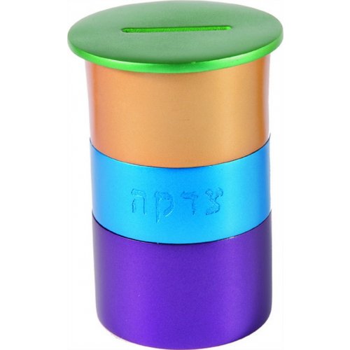 Yair Emanuel Round Anodized Aluminum Charity Tzedakah Box - Colorful