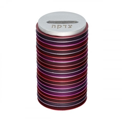 Yair Emanuel Round Charity Tzedakah Box, Stacked Discs - Violet and Maroon Shades