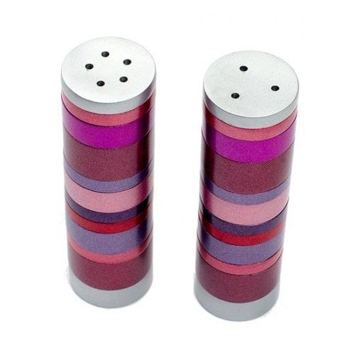 Yair Emanuel Salt and Pepper Shakers, Anodized Aluminum  Maroon Rings