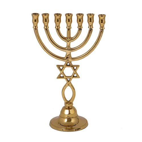 Yair Emanuel Seven Branch Menorah with Star of David and Fish Symbol - 9.4