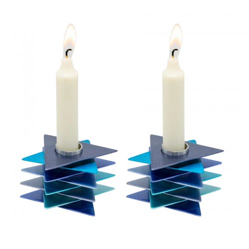 Yair Emanuel Shabbat Candlesticks, Stacked Triangle Stars of David  Blue