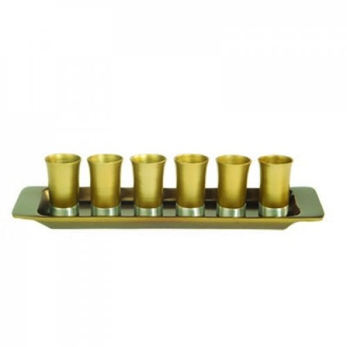 Yair Emanuel Six Anodized Aluminum Kiddush Cups and Tray  Metallic Colors