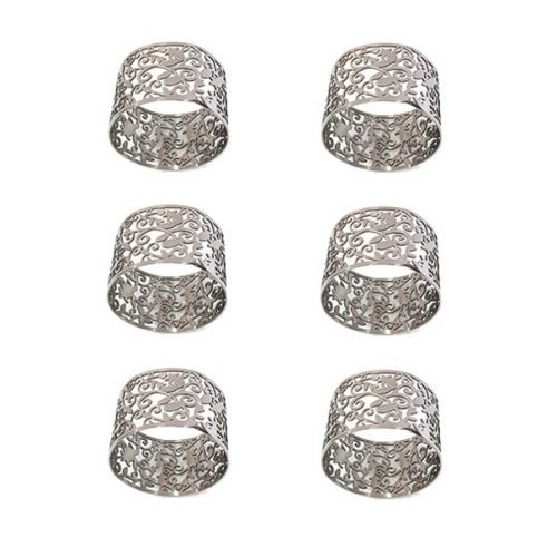 Yair Emanuel Six Napkin Serviette Rings, Cutout Pomegranates - Silver