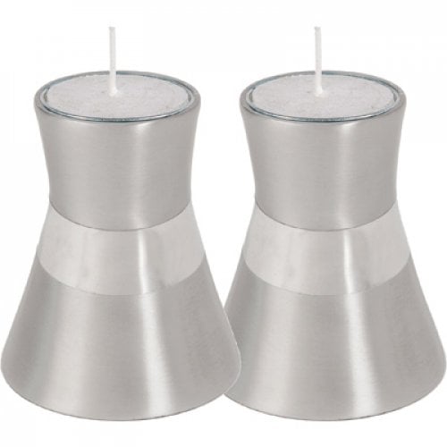 Yair Emanuel Small Anodized Aluminum Candlesticks, Silver Band - Choice of Colors