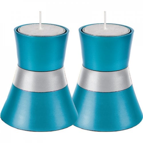 Yair Emanuel Small Anodized Aluminum Candlesticks, Silver Band - Choice of Colors