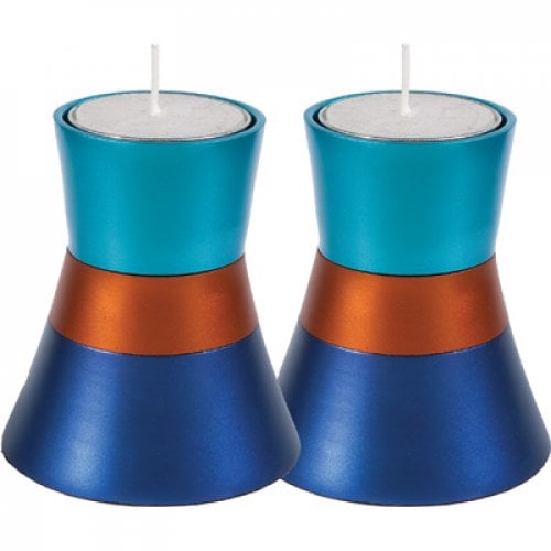 Yair Emanuel Small Anodized Aluminum Candlesticks, Silver Band - Choice of Colors