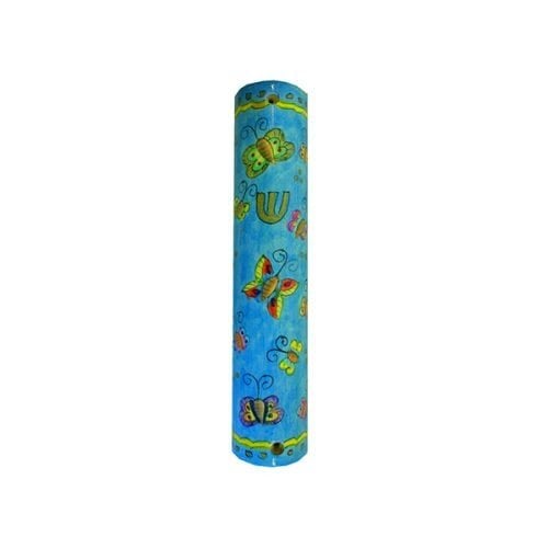 Yair Emanuel Small Hand Painted Wood Mezuzah Case - Colorful Butterflies