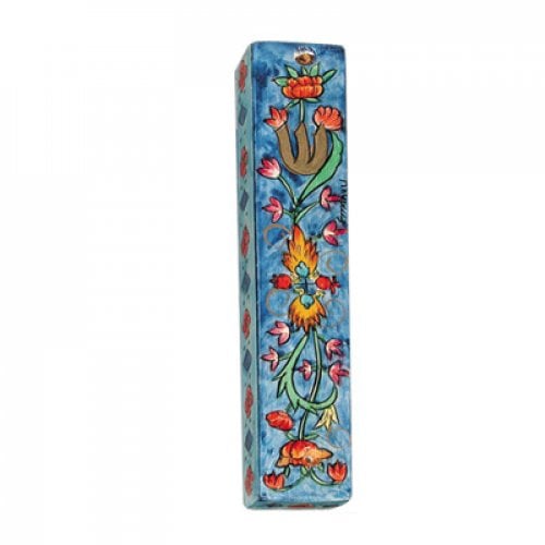 Yair Emanuel Small Hand Painted Wood Mezuzah Case - Floral Design