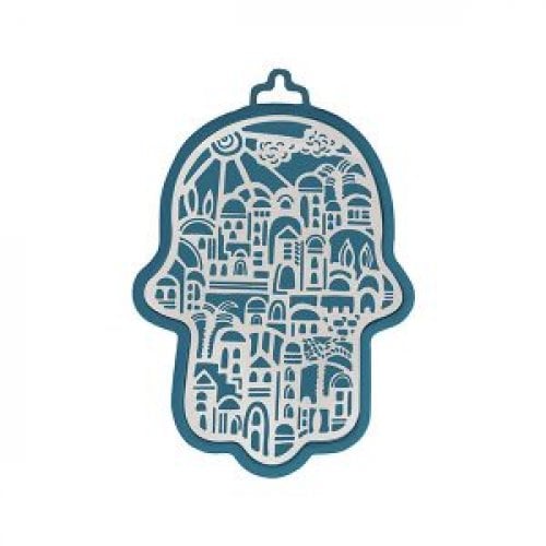 Yair Emanuel Small Wall Hamsa, Delicate Jerusalem Overlay - Choice of Colors