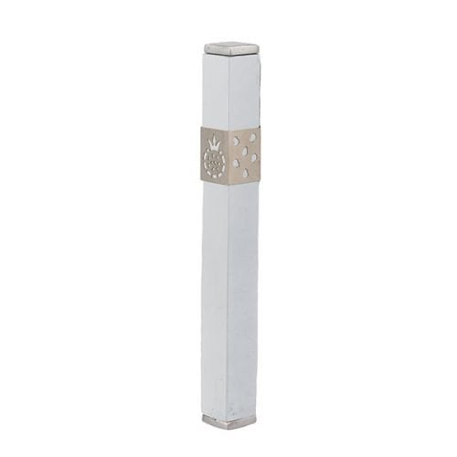 Yair Emanuel Stainless Steel Mezuzah Case, Cutout Pomegranates - White