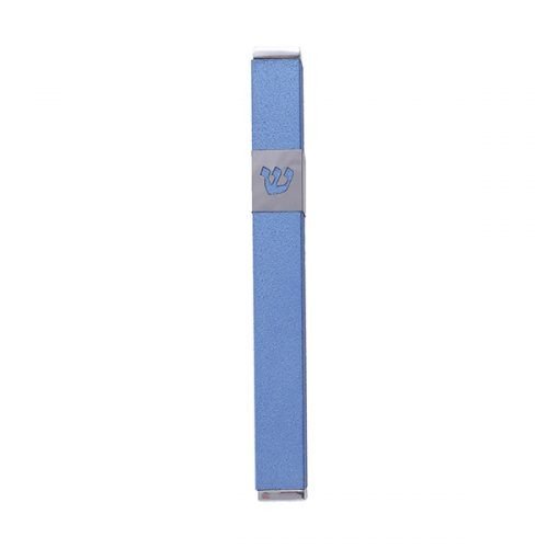 Yair Emanuel Stainless Steel Mezuzah Case, Cutout Shin Letter - Turquoise