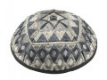 Yair Emanuel Tallit & Kippah & Bag Set, Embroidered Squares and Shapes - Silver