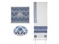 Yair Emanuel Tallit Kippah and Bag Set, Floral Geometric Design  Blue