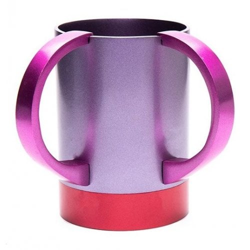 Yair Emanuel Wash Cup Natla with Words Al Netilat Yadayim - Purple and Maroon