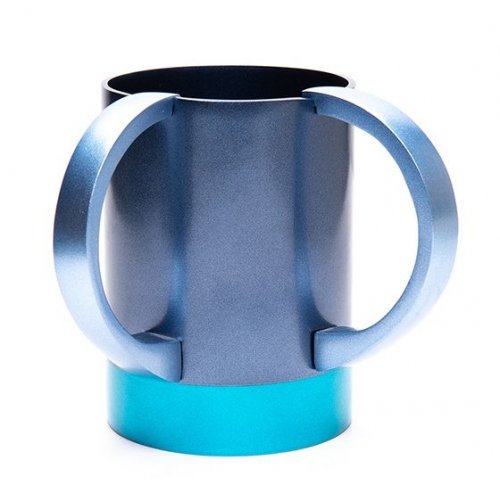 Yair Emanuel Wash Cup with Words Al Netilat Yadayim - Two Tone Blue