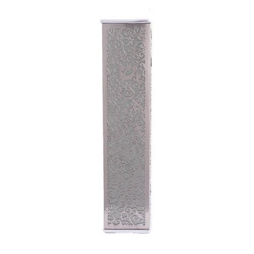 Yair Emanuel Wide Mezuzah Case, Cutout Pomegranates and Flowers - Silver