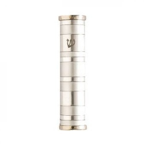 Yair Emanuel Wide Rounded Anodized Aluminum Mezuzah Case - Silver Stripes